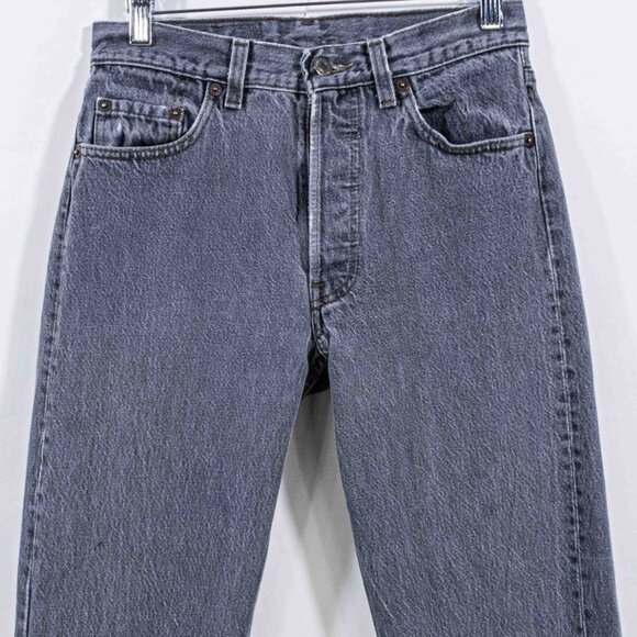 Levis 501 Black Denim Jeans Button Fly Grunge Skate 28 x 32 VTG 80s Grunge - Picture 3 of 14